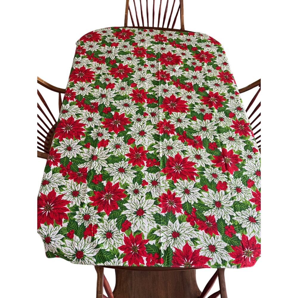 Vintage christmas poinsettia table cloth